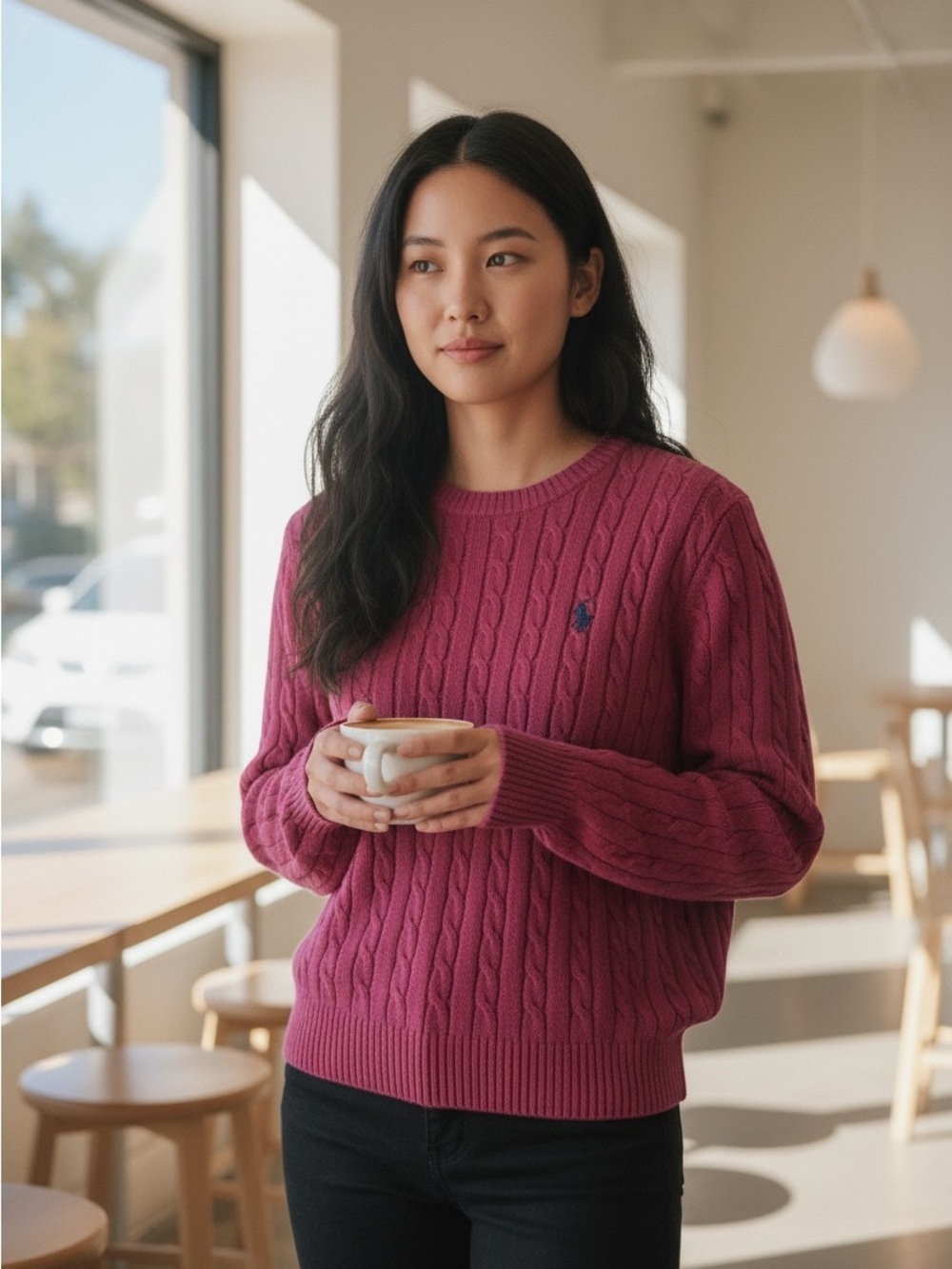 U.S. Polo Assn. Cable Crew Sweater - Raspberry Pink - Picture 3 of 12